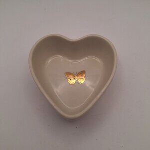 VINTAGE TAKAHASHI HEART-SHAPED PORCELAIN TRINKET DISH WITH GOLD BUTTERFLY MOTIF